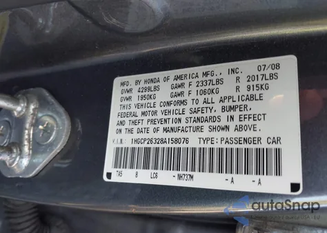 2008 Honda Accord Lx from USA, damaged, VIN 1HGCP26328A158076